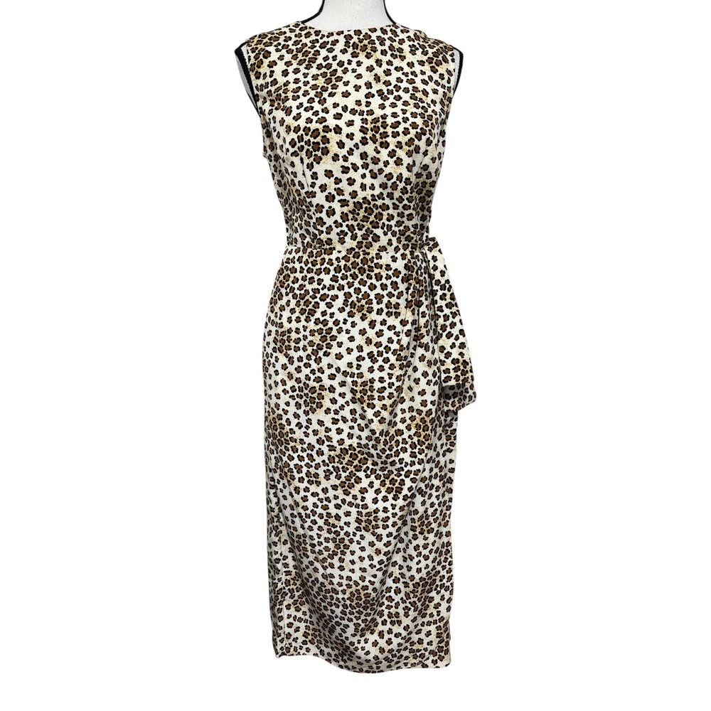 Sag Harbor Faux Wrap Midi Sheath Dress Sz 8 Petite Leopard Print Sleeveless